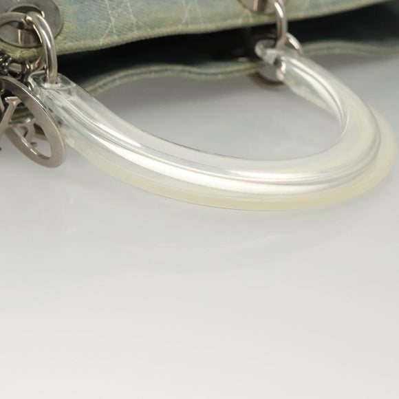 Christian Dior Canage Hand Bag Denim Light Blue Silver Auth 136187