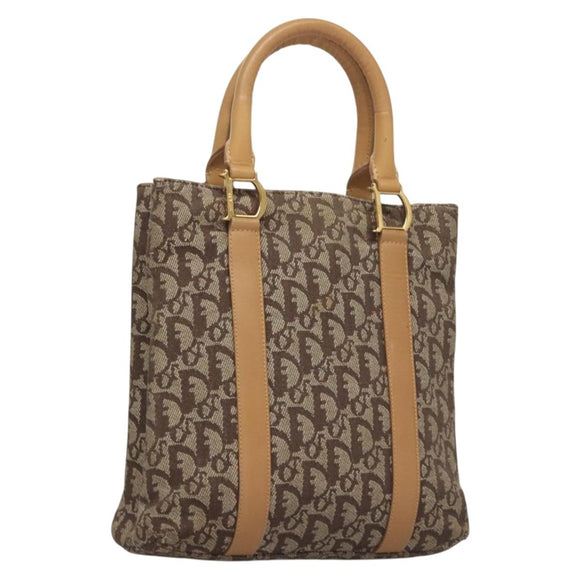 Christian Dior Trotter Canvas Hand Bag Brown Gold Auth 136188