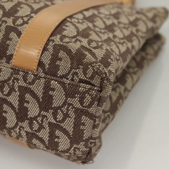 Christian Dior Trotter Canvas Hand Bag Brown Gold Auth 136188