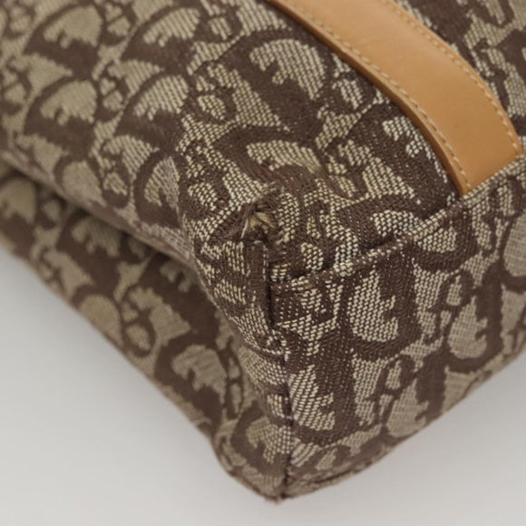Christian Dior Trotter Canvas Hand Bag Brown Gold Auth 136188