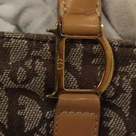 Christian Dior Trotter Canvas Hand Bag Brown Gold Auth 136188