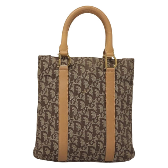 Christian Dior Trotter Canvas Hand Bag Brown Gold Auth 136188