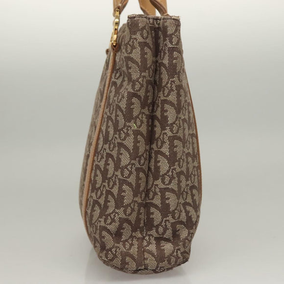 Christian Dior Trotter Canvas Hand Bag Brown Gold Auth 136188