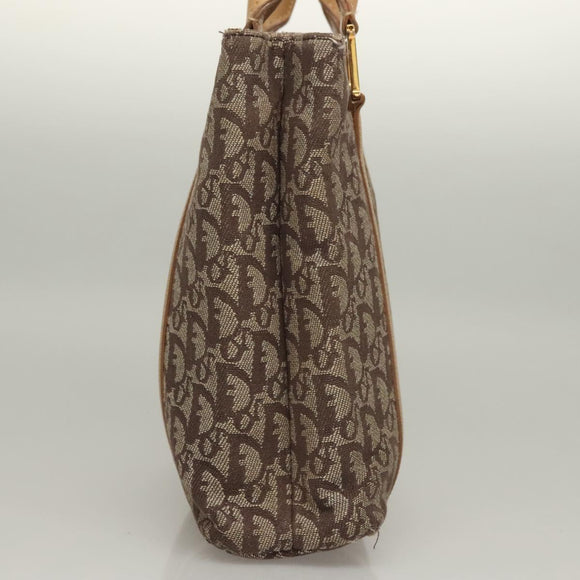 Christian Dior Trotter Canvas Hand Bag Brown Gold Auth 136188