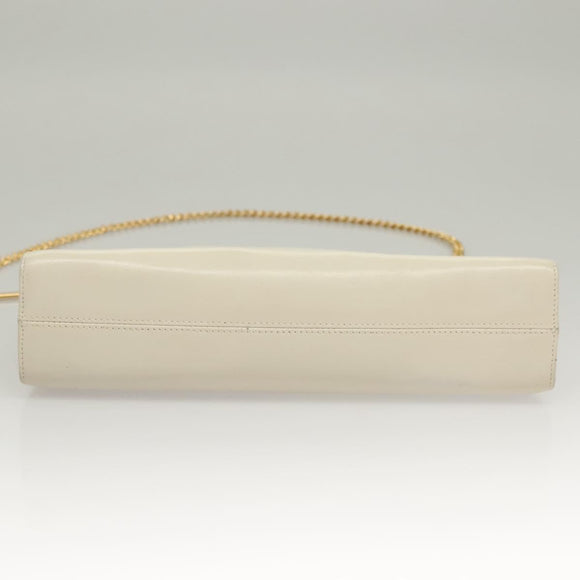 Salvatore Ferragamo Chain Gancini Shoulder Bag Leather White Gold Auth 136190