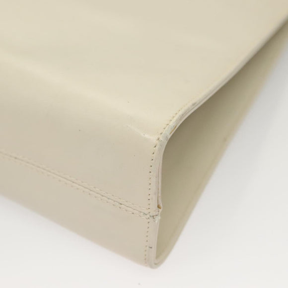 Salvatore Ferragamo Chain Gancini Shoulder Bag Leather White Gold Auth 136190