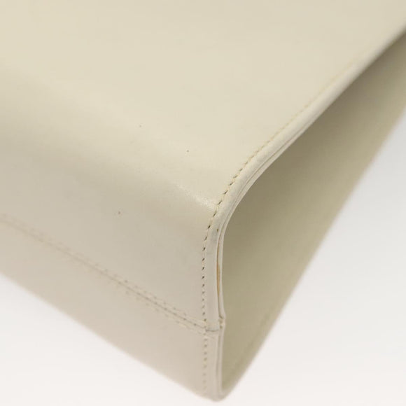 Salvatore Ferragamo Chain Gancini Shoulder Bag Leather White Gold Auth 136190