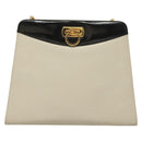 Salvatore Ferragamo Chain Gancini Shoulder Bag Leather White Gold Auth 136190-2