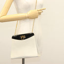 Salvatore Ferragamo Chain Gancini Shoulder Bag Leather White Gold Auth 136190-22