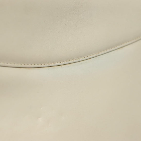 Salvatore Ferragamo Chain Gancini Shoulder Bag Leather White Gold Auth 136190