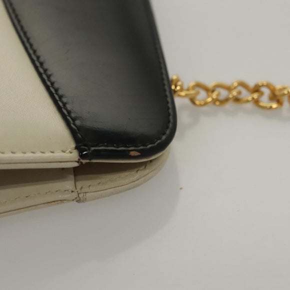 Salvatore Ferragamo Chain Gancini Shoulder Bag Leather White Gold Auth 136190