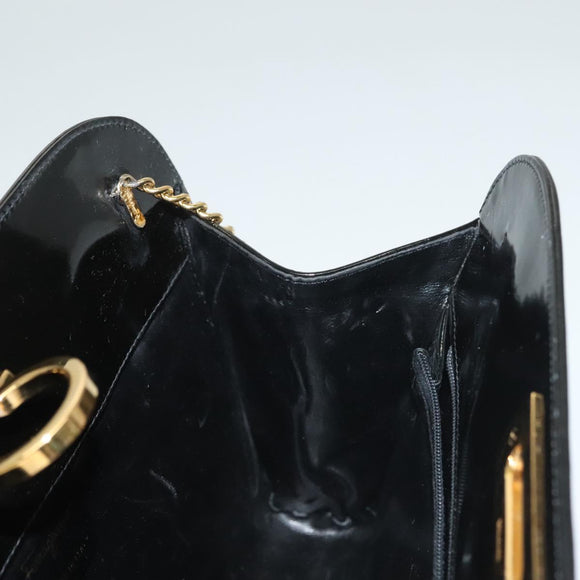 Salvatore Ferragamo Chain Gancini Bag Patent leather Black Gold Auth 136191