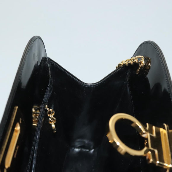 Salvatore Ferragamo Chain Gancini Bag Patent leather Black Gold Auth 136191