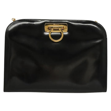 Salvatore Ferragamo Chain Gancini Bag Patent leather Black Gold Auth 136191 - 0