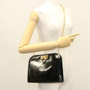 Salvatore Ferragamo Chain Gancini Bag Patent leather Black Gold Auth 136191-21