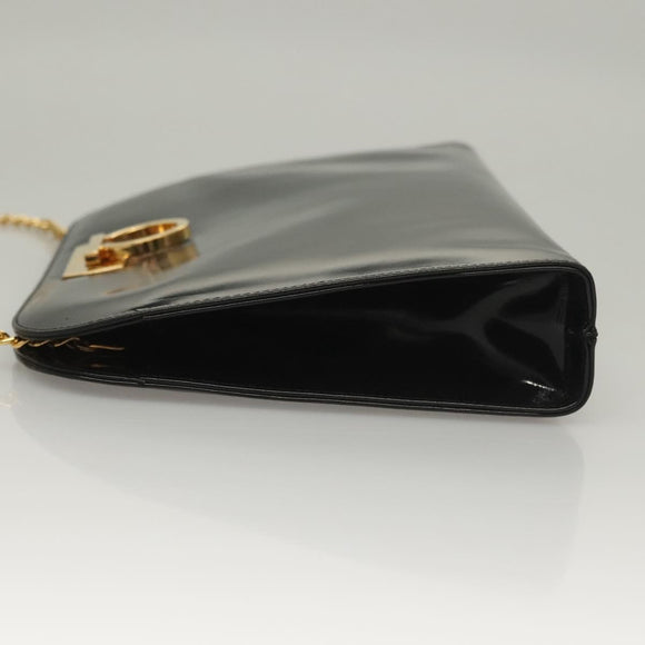 Salvatore Ferragamo Chain Gancini Bag Patent leather Black Gold Auth 136191