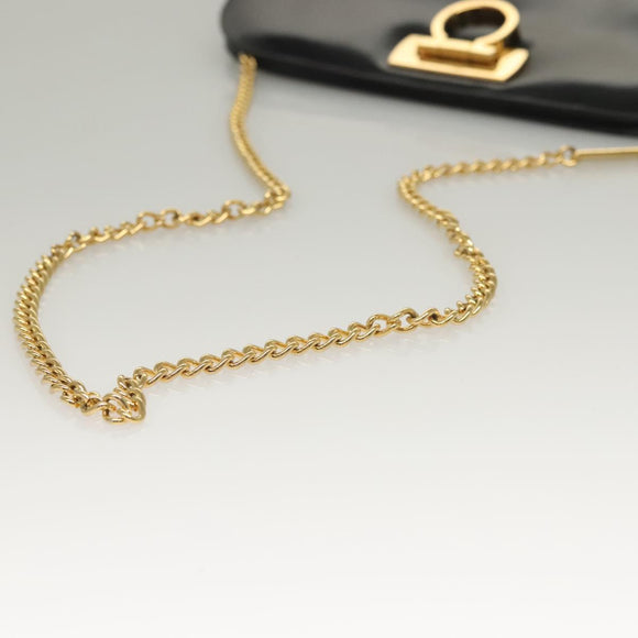 Salvatore Ferragamo Chain Gancini Bag Patent leather Black Gold Auth 136191