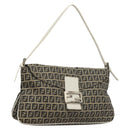 FENDI Zucchino Canvas Mamma Baguette Shoulder Bag Navy Silver Auth 136195-1