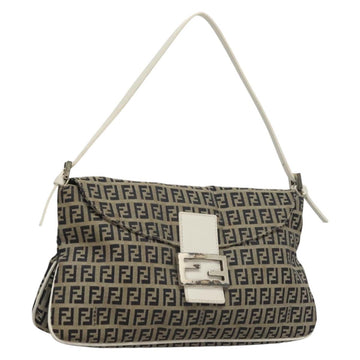 FENDI Zucchino Canvas Mamma Baguette Shoulder Bag Navy Silver Auth 136195