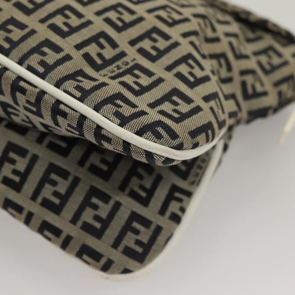FENDI Zucchino Canvas Mamma Baguette Shoulder Bag Navy Silver Auth 136195