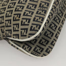 FENDI Zucchino Canvas Mamma Baguette Shoulder Bag Navy Silver Auth 136195-16