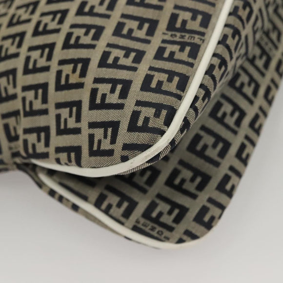 FENDI Zucchino Canvas Mamma Baguette Shoulder Bag Navy Silver Auth 136195