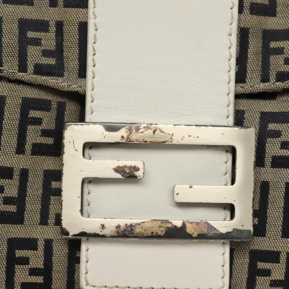 FENDI Zucchino Canvas Mamma Baguette Shoulder Bag Navy Silver Auth 136195