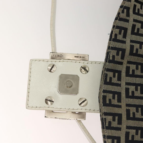 FENDI Zucchino Canvas Mamma Baguette Shoulder Bag Navy Silver Auth 136195