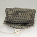 FENDI Zucchino Canvas Mamma Baguette Shoulder Bag Navy Silver Auth 136195-19