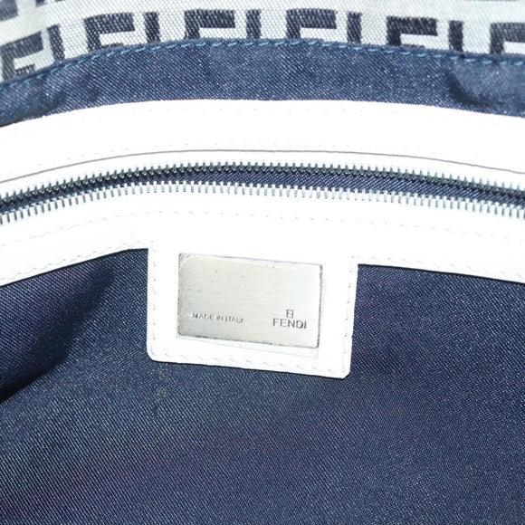 FENDI Zucchino Canvas Mamma Baguette Shoulder Bag Navy Silver Auth 136195