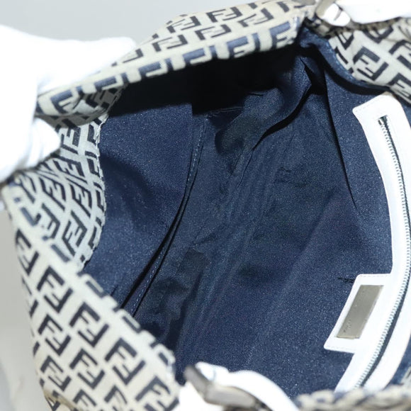 FENDI Zucchino Canvas Mamma Baguette Shoulder Bag Navy Silver Auth 136195