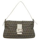 FENDI Zucchino Canvas Mamma Baguette Shoulder Bag Navy Silver Auth 136195-13