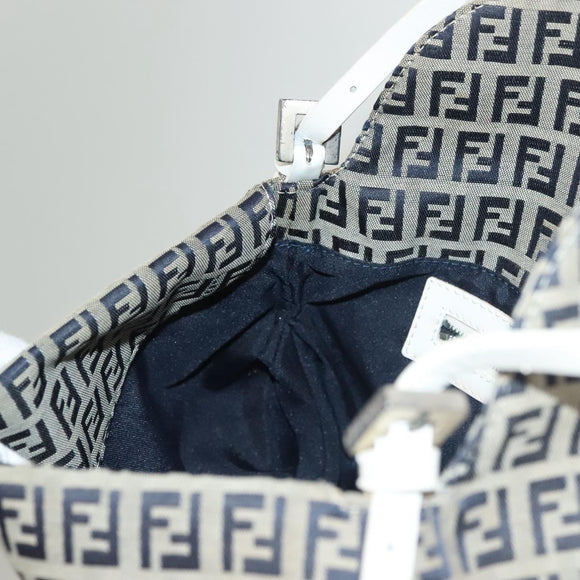 FENDI Zucchino Canvas Mamma Baguette Shoulder Bag Navy Silver Auth 136195