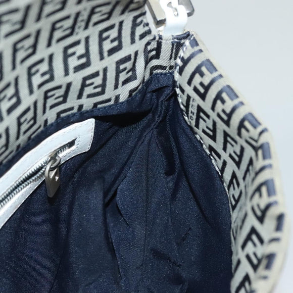 FENDI Zucchino Canvas Mamma Baguette Shoulder Bag Navy Silver Auth 136195