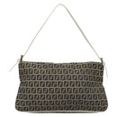 FENDI Zucchino Canvas Mamma Baguette Shoulder Bag Navy Silver Auth 136195-2
