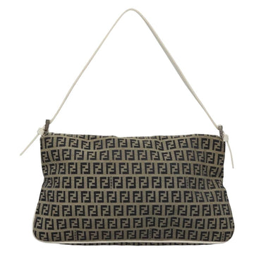 FENDI Zucchino Canvas Mamma Baguette Shoulder Bag Navy Silver Auth 136195 - 0