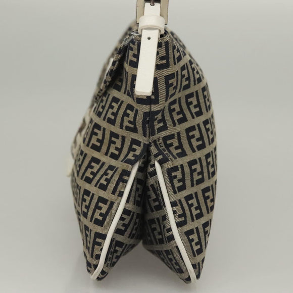 FENDI Zucchino Canvas Mamma Baguette Shoulder Bag Navy Silver Auth 136195
