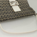 FENDI Zucchino Canvas Mamma Baguette Shoulder Bag Navy Silver Auth 136195-6