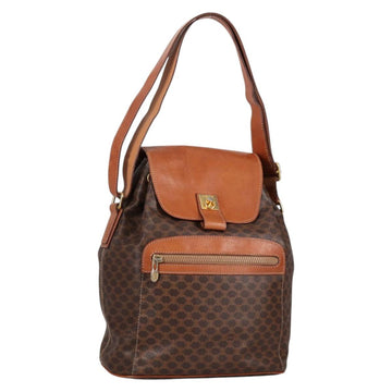 CELINE Macadam Canvas Shoulder Bag PVC Leather Brown Gold Auth 136201