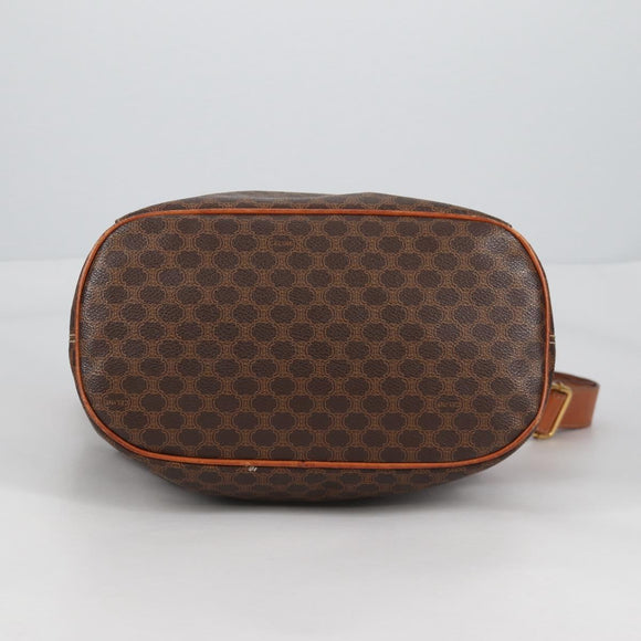 CELINE Macadam Canvas Shoulder Bag PVC Leather Brown Gold Auth 136201