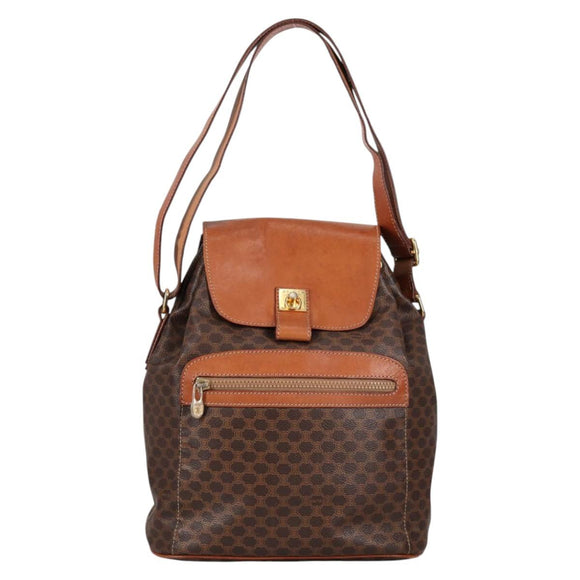 CELINE Macadam Canvas Shoulder Bag PVC Leather Brown Gold Auth 136201