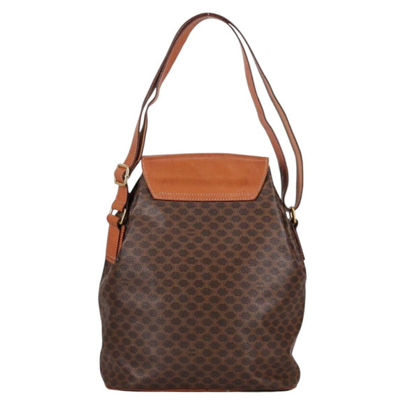 CELINE Macadam Canvas Shoulder Bag PVC Leather Brown Gold Auth 136201