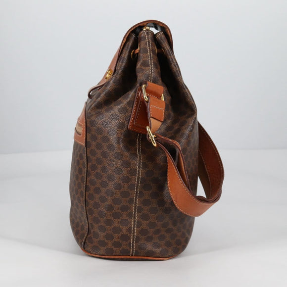 CELINE Macadam Canvas Shoulder Bag PVC Leather Brown Gold Auth 136201