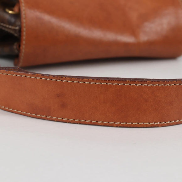 CELINE Macadam Canvas Shoulder Bag PVC Leather Brown Gold Auth 136201