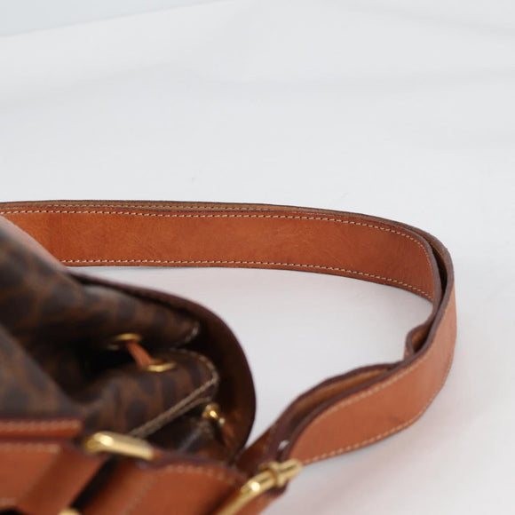 CELINE Macadam Canvas Shoulder Bag PVC Leather Brown Gold Auth 136201