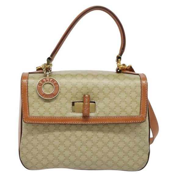 CELINE Macadam Canvas Hand Bag PVC 2way Beige Gold Auth 136202