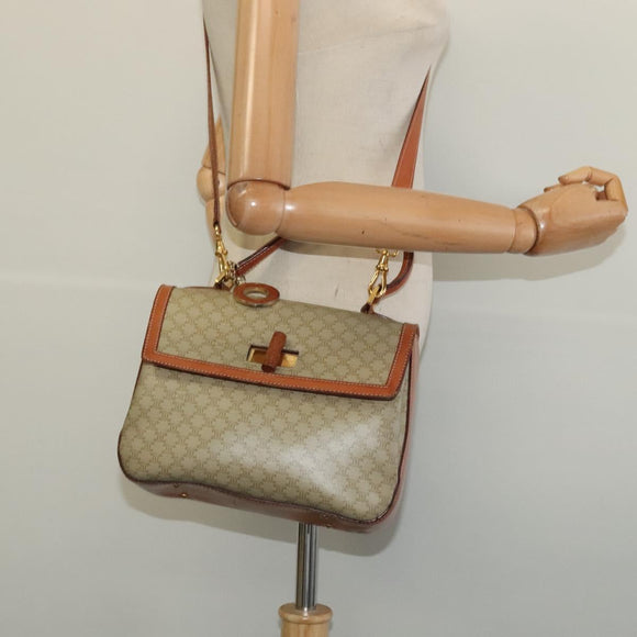 CELINE Macadam Canvas Hand Bag PVC 2way Beige Gold Auth 136202