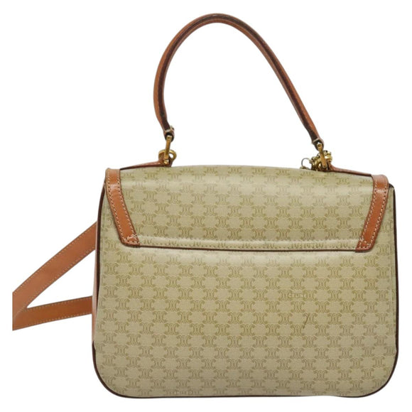 CELINE Macadam Canvas Hand Bag PVC 2way Beige Gold Auth 136202