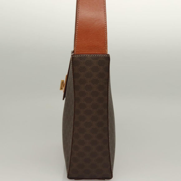 CELINE Macadam Canvas Shoulder Bag PVC Leather Brown Gold Auth 136203
