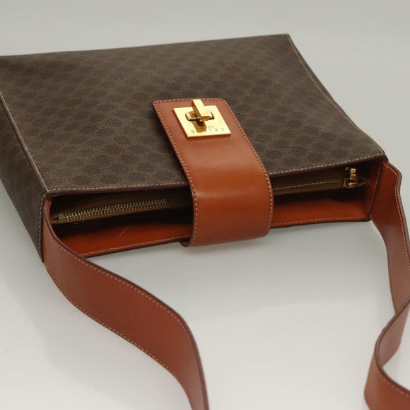 CELINE Macadam Canvas Shoulder Bag PVC Leather Brown Gold Auth 136203